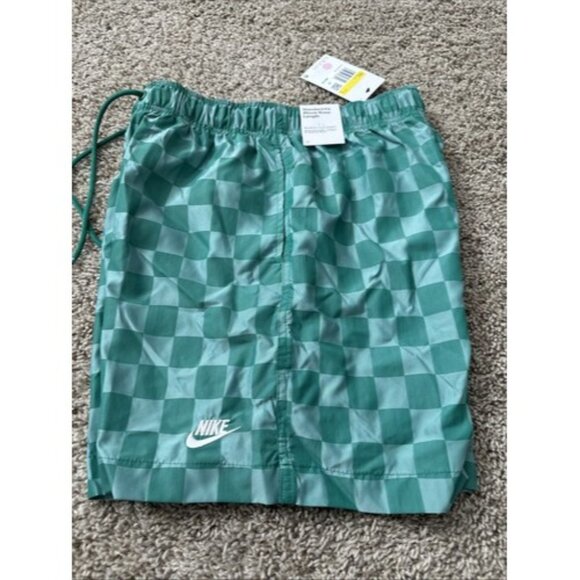 Nike Men's Club Flow Checkers Shorts Green Drawstring Size Small Active Pocket - Picture 2 of 14